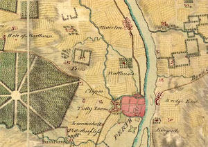 Antique map showing organised farmland and roads in Perth during the 18th century