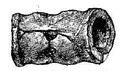 Black drawing of a cylinder lying on its side, with an uneven finish. 