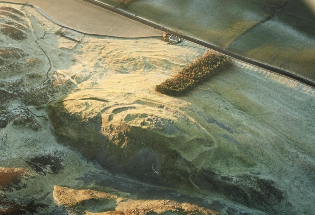 Aerial photograph of the outline of castle remains
