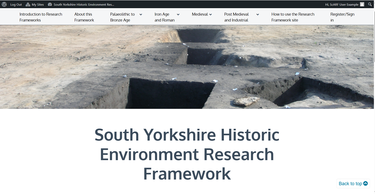 Screenshot of the South Yorkshire Research Framework.