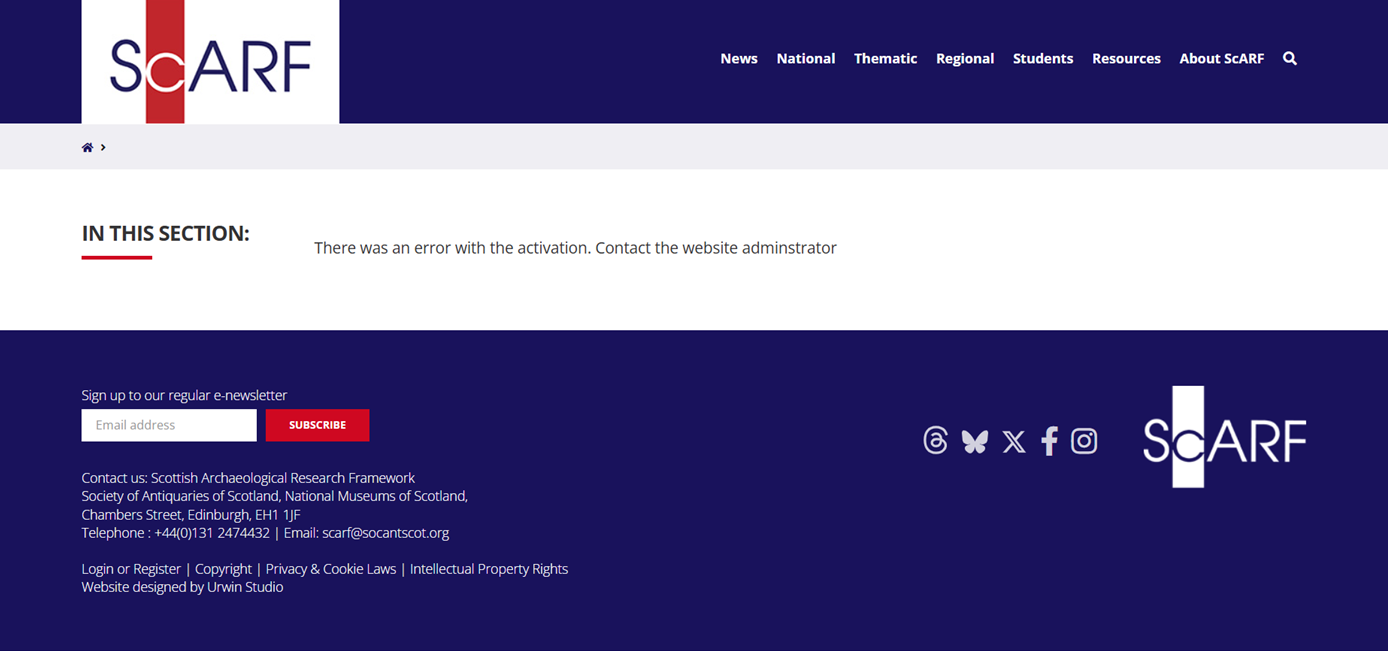 Screenshot of a possible error message on the ScARF website.