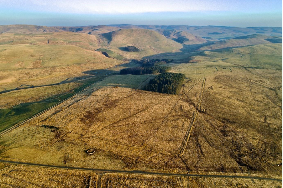 Aerial image crop marks outlining a rectangular camp