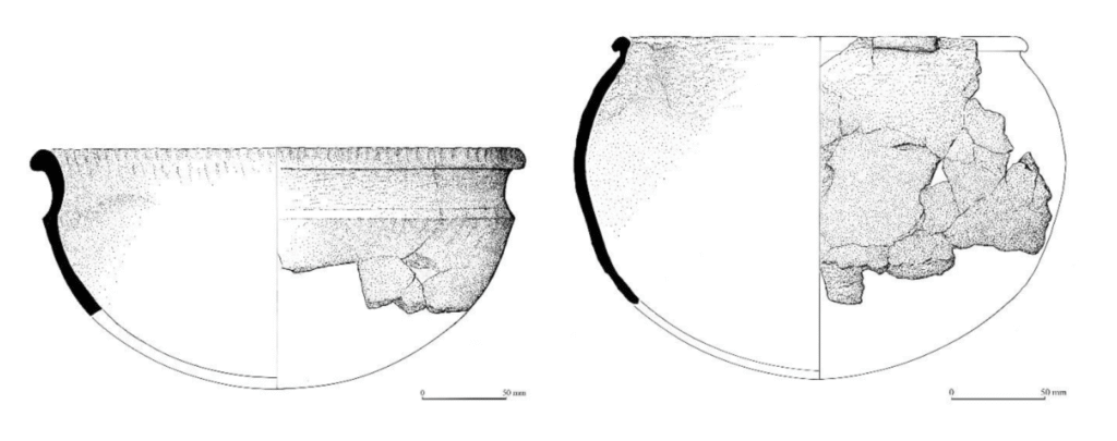 two drawings of pots in black and white