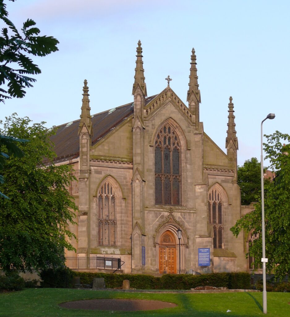 Photograph from the street of St Mary's showing the front facade