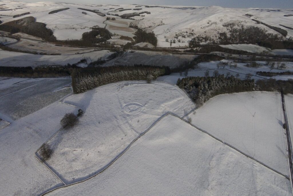 aerial photograph of features in the snow