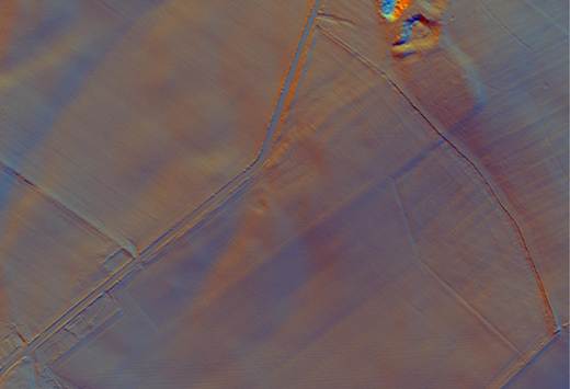 Lidar map showing outlined featured