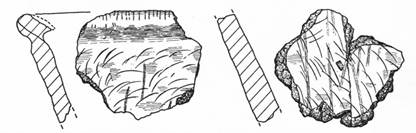 Drawings of pottery sherds with profile and front views