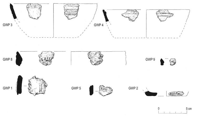 Drawings of pottery sherds and sections