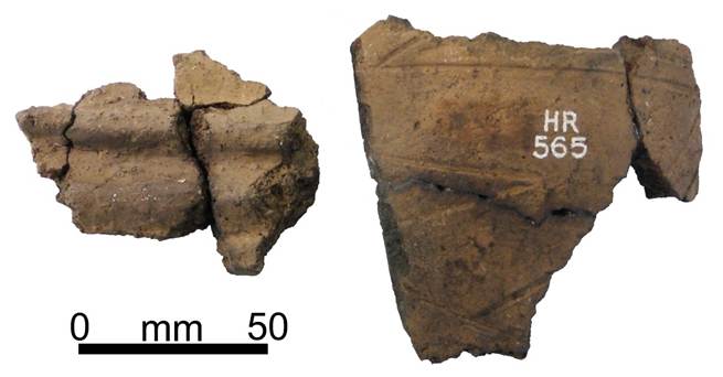 Photographs of pottery fragments against white background
