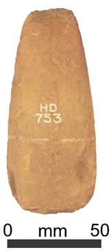 axehead on white background with scale