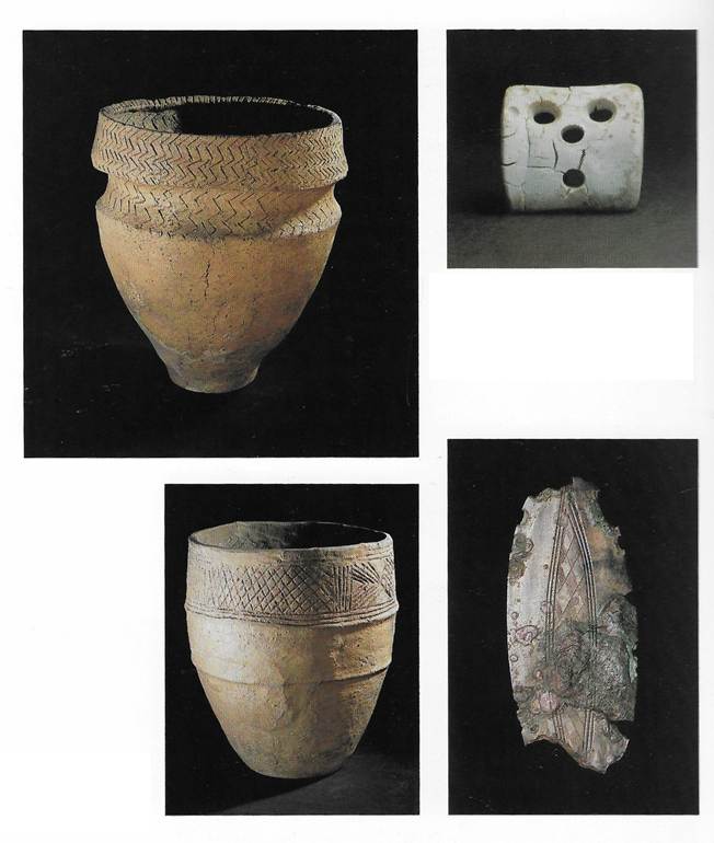 Compilation of 4 photographs of objects, photographed against a black background