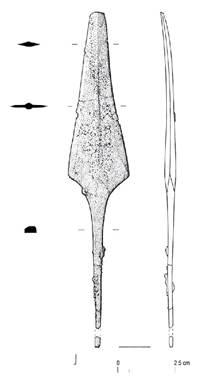 Drawing of tanged knife-dagger, with sections and profile