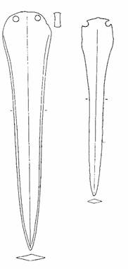 Drawing of blades, on left is a longer dagger and on the right is a short rapier. Line drawing on white background