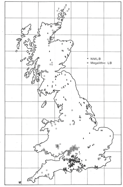 Outline of Britain against a grid background, with symbols and key