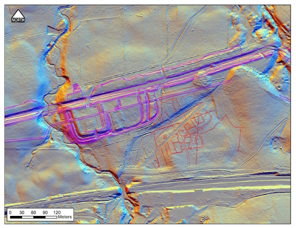 Lidar map with fort outlined in purple
