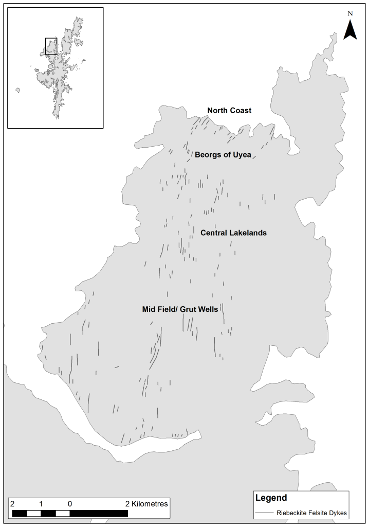 Digital greyscale map of Northwest Shetland showing the locations mentioned in the case study, including Central Lakelands.